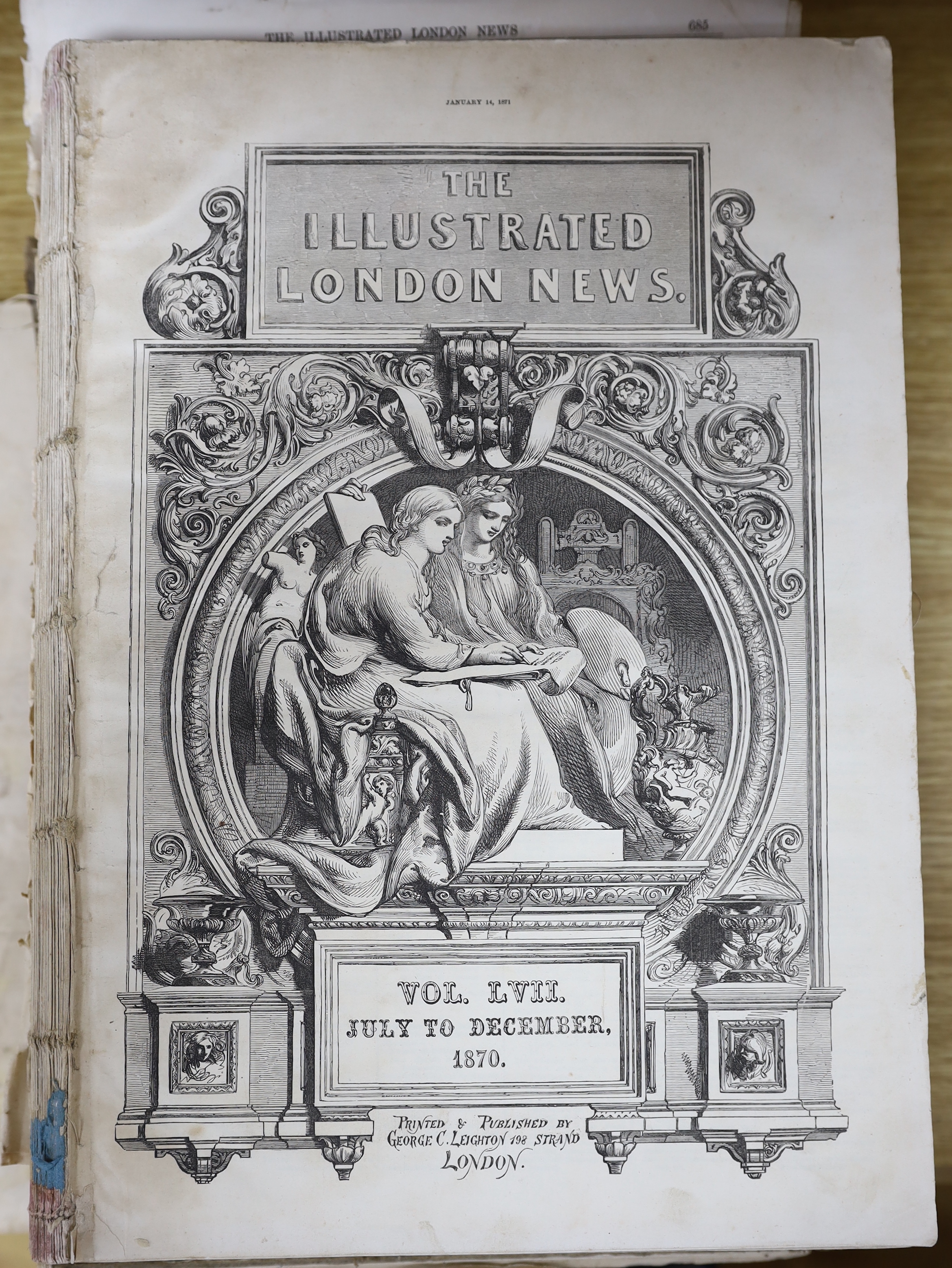 The Illustrated London News - 1853 (vol.2); 1870 (vol.2); 1873 (vol.2). many illus. throughout (some d-page or folded); various old bindings, folio; sold with ILN. Silver Jubilee Record Number, 1910-1935. illus.(some col